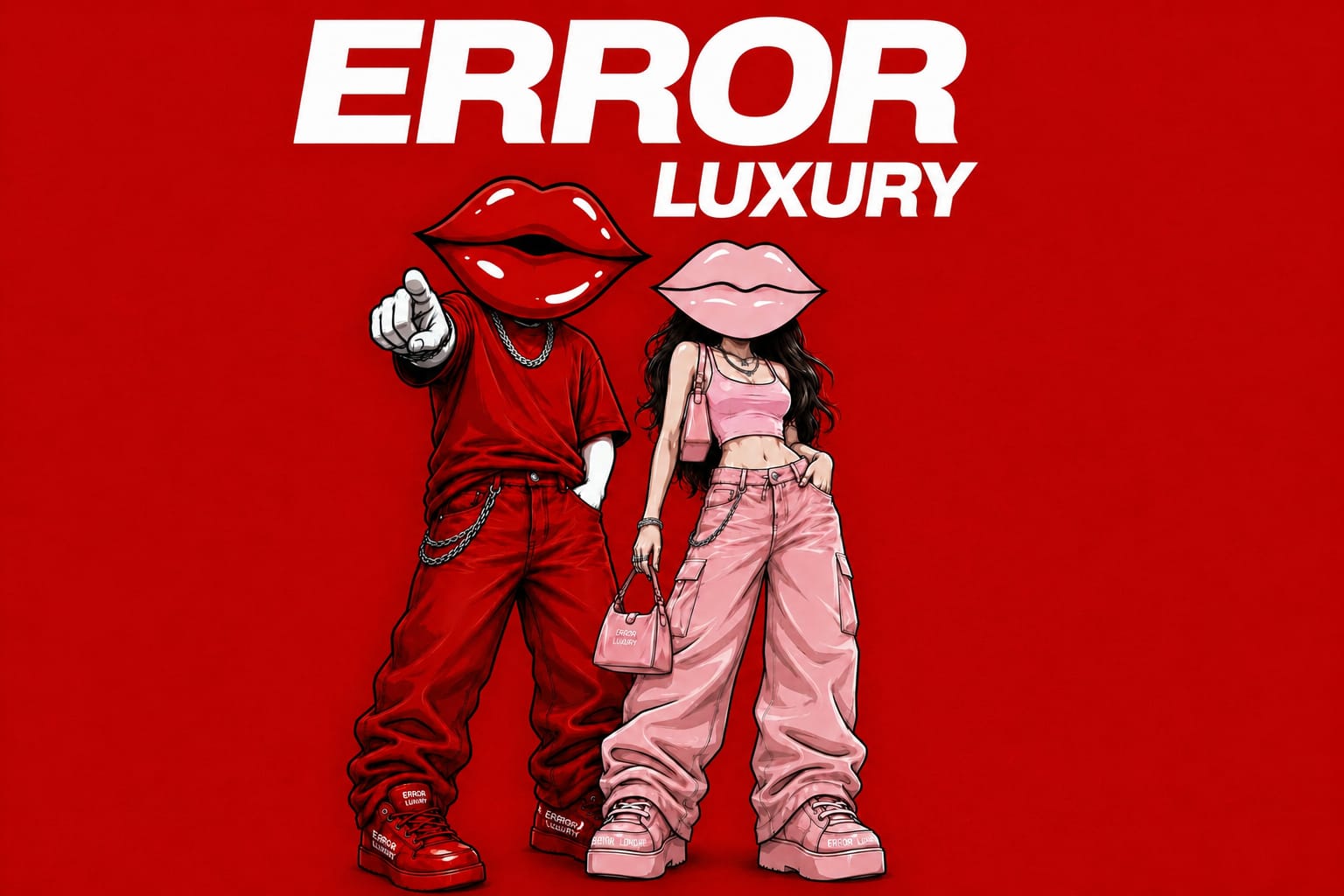 Personajes Error Luxury con labios rojos y rosas